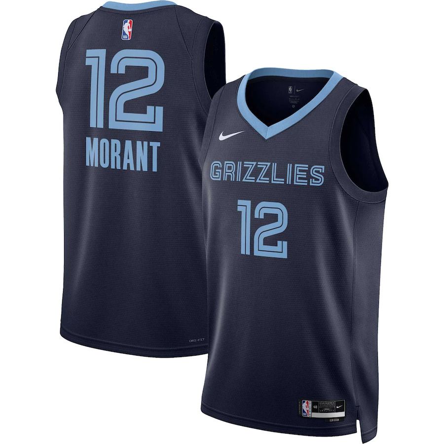 Men Memphis Grizzlies #12 Ja Morant Nike Navy Icon Edition 2022-23 Swingman NBA Jersey->customized nba jersey->Custom Jersey